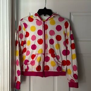 Girls Hanna Andersson bright polka dot zip up hooded sweatshirt, sz 140! Gr8t